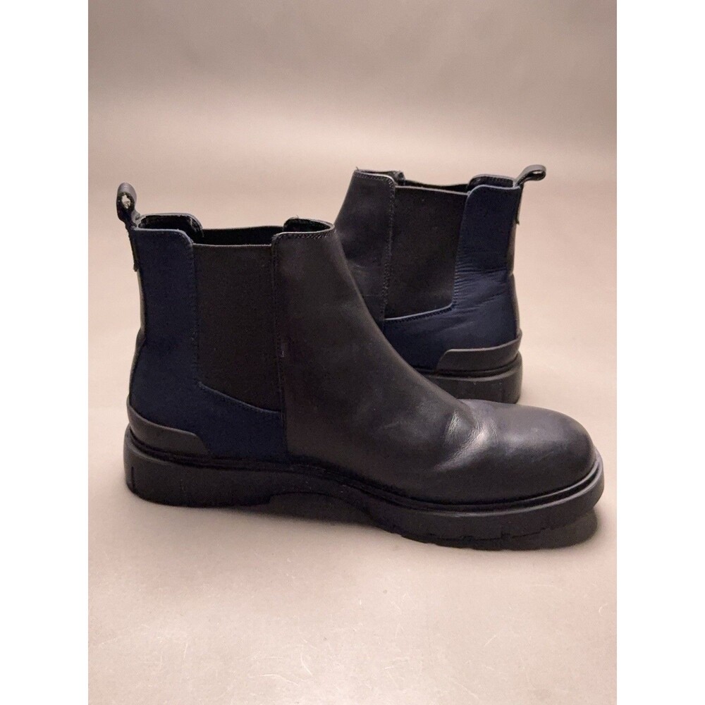 Calvin Klein CMMove Boots Mens Size 11 Black Blue Leather Chelsea Ankle Pull On